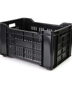 Stack Crate - Agri Lug - Plastic Box - Vented Base and Sides - 53 x 35.5 x 29 cm - Recycled Material - Black - PI-401-Vented-black