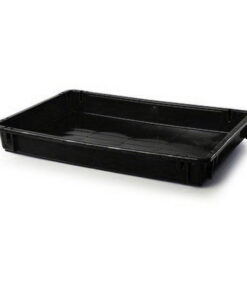 Stack Nest Crate - Plastic Box - Solid Sides and Base - 60 x 40 x 7.5 cm - Recycled Material - Black - PI-647-S-black