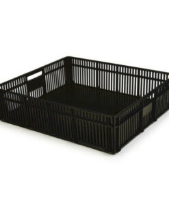 Stack Crate - Vented Base and Sides - Plastic Box - 52.3 x 45.8 x 13.3 cm - Recycled Material - Black - PI-CC1-black