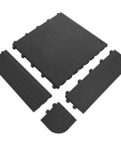 Rubber Tile Corner Edging - Fatigue-Lock Interlocking Anti-Fatigue Mat - 15 x 15 x 2.4 cm - Black - FLC010003