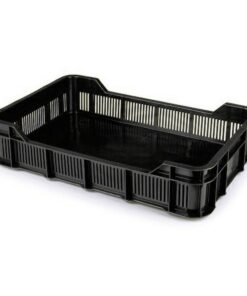 Stack Crate - Plastic Box - Solid Base and Vented Sides - 53 x 35.5 x 11.5 cm - Recycled Material - Black - PI-430-SolidB-black
