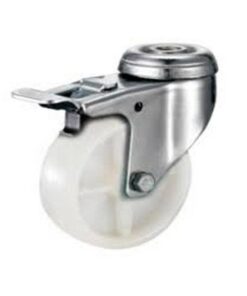 Castor Wheels - Nylon - Bolt Hole Swivel - Brake - White - 50mm - TOOC472