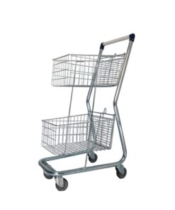 Steel Shopping Trolley - Two Metal Mesh Baskets - Budget Shopper - 50L