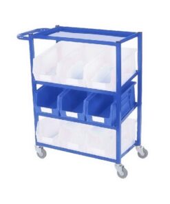 Steel Frame Plastic Container Trolley - Kit - Includes 9 x Size 7 Clear - Blue Bins - 92 x 82 x 36cm