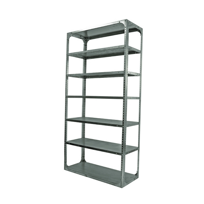 Bolted Shelving Steel Bay 7 Shelves - Uni-Angle - Seven Shelf Kit - Galvanised - 274.3 x 91.4 x 45.7 cm