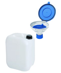 SCAT SafetyWasteSet: 1x 10 liter canister, GL45 PE-HD, 1x Safety funnel with lid "MARCO", V2.0, GL45, PE-HD, with removable sieve
