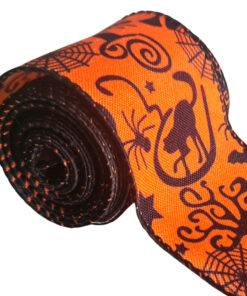 Halloween Ribbon with wired edge – Orange Black-Bird